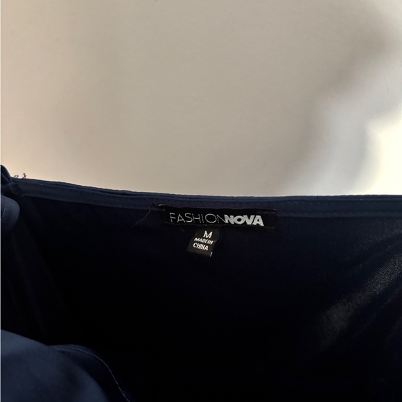 Navy Satin Slit Midi Dress - Picture 8 of 9